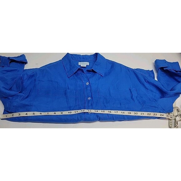 Cynthia Rowley 100% Linen Shirt Blue Long Sleeve Button Boxy‎ Classic Resort L - Picture 7 of 10